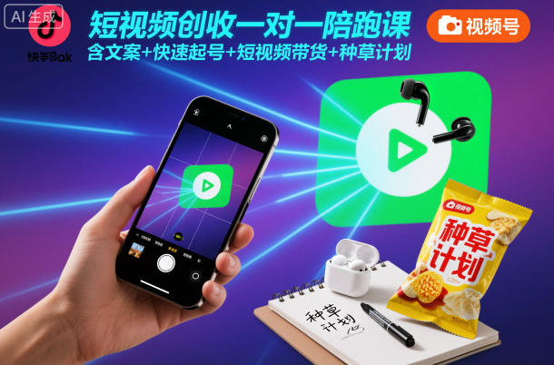 短视频创收一对一陪跑课,含文案+快速起号+短视频带货+种草计划-慧阅轩