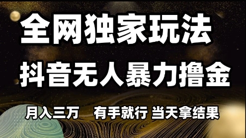 全网独家玩法抖音无人暴力撸金，月入3W，有手就行，当天拿结果【揭秘】-慧阅轩