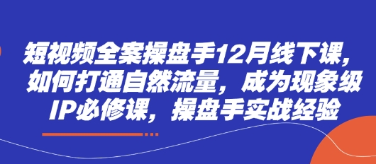 短视频全案操盘手12月线下课,如何打通自然流量,成为现象级IP必修课,操盘手实战经验-慧阅轩