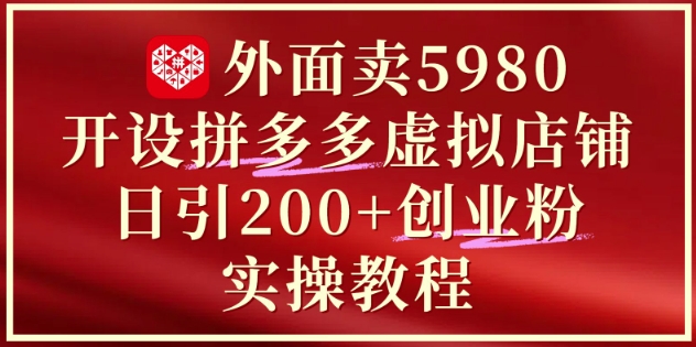 外面卖5980开设拼多多虚拟店铺:单日引流200+创业付费粉实战教程-慧阅轩