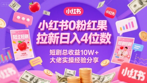 小红书0粉红果短剧拉新日入4位,数短剧总收益10W+大佬实操经验分享-慧阅轩