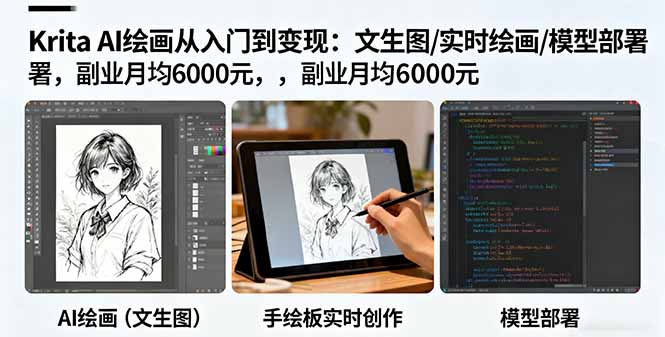 Krita AI绘画从入门到变现：文生图/实时绘画/模型部署，副业月均6000元-慧阅轩