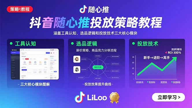 抖音随心推投放策略教程：涵盖工具认知、选品逻辑和投放技术三大核心模块-慧阅轩