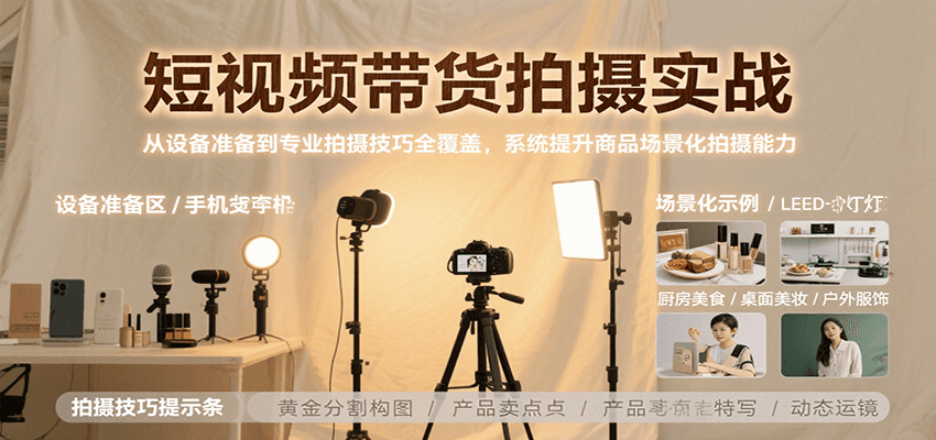 短视频带货拍摄实战，从设备准备到专业拍摄技巧全覆盖，系统提升商品场景化拍摄能力-慧阅轩