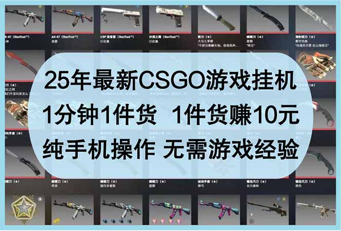 25年最新CSGO游戏挂机,1分钟1件货,1件货赚10元 纯手机操作 无需游戏经验-慧阅轩