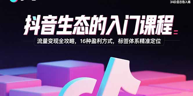 抖音生态的入门课程:流量变现全攻略,16种盈利方式,标签体系精准定位-慧阅轩
