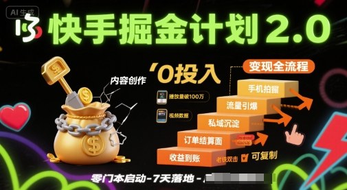 快手掘金计划2.0,快手电商变现全流程,简单可复制,0投入-慧阅轩