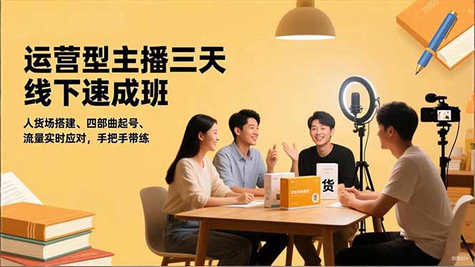 运营型主播三天线下班,人货场搭建,四部曲起号,流量实时应对,手把手带练-慧阅轩