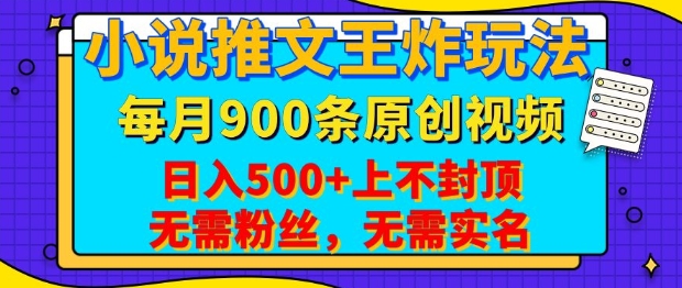 小说推文王炸玩法,一键代发,每月最多领900条原创视频,播放量收益日入5张,无需粉丝,无需实名【揭秘】-慧阅轩