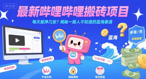 最新哔哩哔哩上B站搬砖项目,每天能挣几张?揭秘一般人不知道的蓝海赛道-慧阅轩
