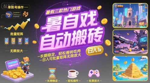 暑假三款热门游戏自动搬砖,长期稳定,轻松搬砖吃肉,日入1k ,可批量矩阵无限放大【揭秘】-慧阅轩