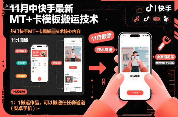 11月中快手最新MT+卡模板搬运技术,1:1搬运作品,可以搬运任何赛道(安卓手机)-慧阅轩