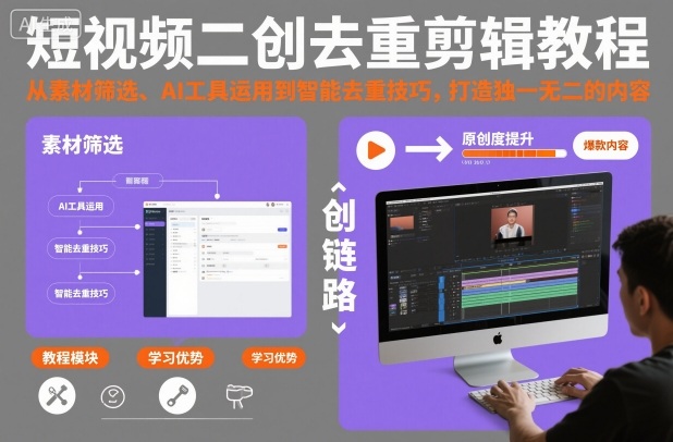 短视频二创去重剪辑教程，从素材筛选、AI工具运用到智能去重技巧，打造独一无二的内容-慧阅轩