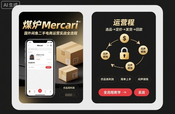 煤炉Mercari国外闲鱼二手电商运营实战全流程，仿品高利润，简单上手，闷声搞钱-慧阅轩