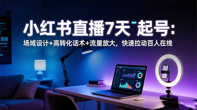 小红书直播7天起号：场域设计+高转化话术+流量放大，快速拉动百人在线-慧阅轩