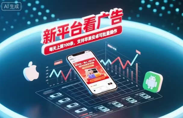 新台看广告,养好机一条5毛到5块,单机日入30到100,支持苹果安卓,可批量操作。-慧阅轩