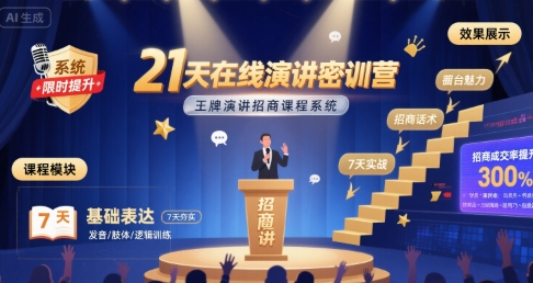 21天在线演讲密训营,王牌演讲招商课程系统-慧阅轩