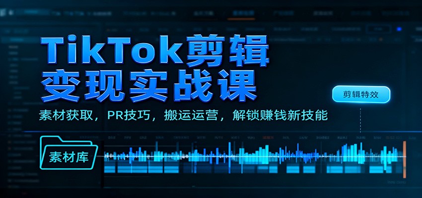 TikTok剪辑变现实战课：素材获取，PR技巧，搬运运营，解锁赚钱新技能-慧阅轩