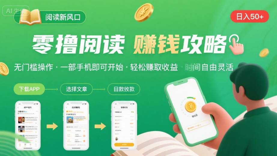 零撸阅读新风口,无门槛轻松挣,一部手机,日入 50-3张【揭秘】-慧阅轩