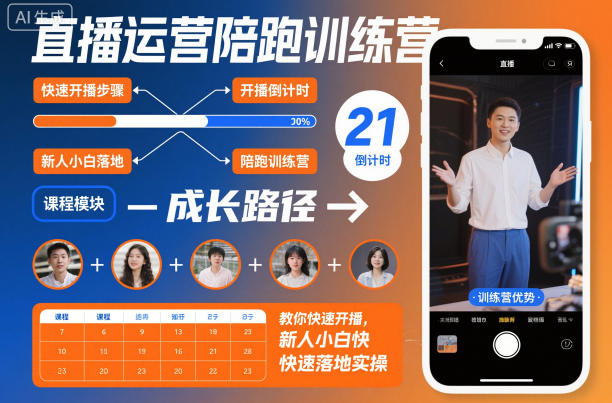 直播运营陪跑训练营，教你快速开播，新人小白快速落地实操-慧阅轩