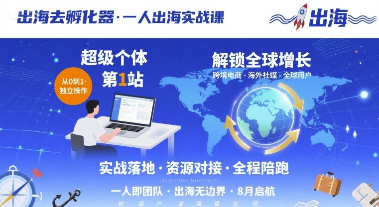 出海去孵化器，一人出海实战课，​超级个体第1站，解锁全球增长-慧阅轩