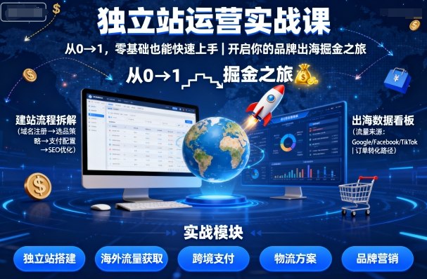 独立站运营实战课,从0到1,零基础也能快速上手,开启你的品牌出海掘金之旅-慧阅轩
