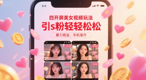 四开屏美女视频玩法,引s粉轻轻松松,暴力掘金,手机操作【揭秘】-慧阅轩
