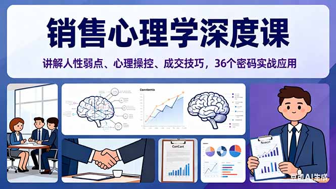销售心理学深度课,讲解人性弱点、心理操控、成交技巧,36个密码实战应用-慧阅轩