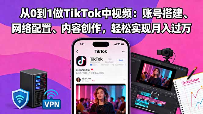 从0到1做TikTok中视频：账号搭建、网络配置、内容创作，轻松实现月入过万-慧阅轩