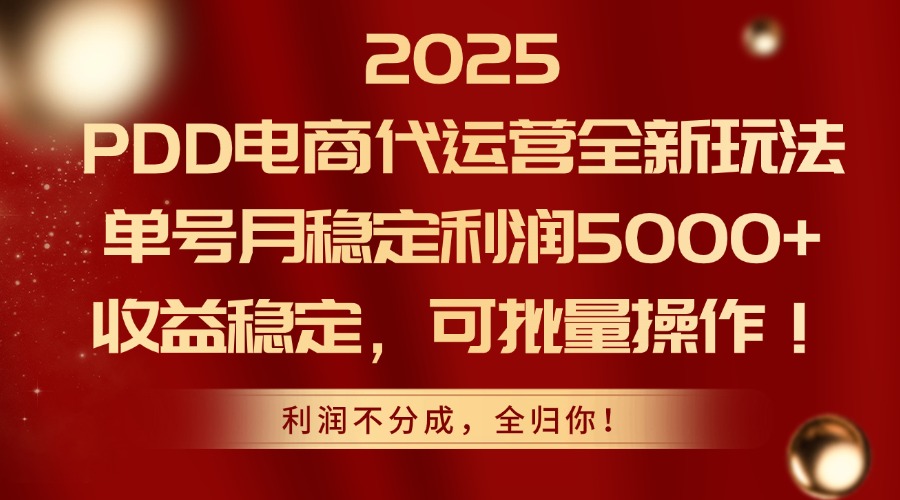 2025PDD电商代运营全新玩法,单号月稳定利润5000+,收益稳定,可批量操作-慧阅轩