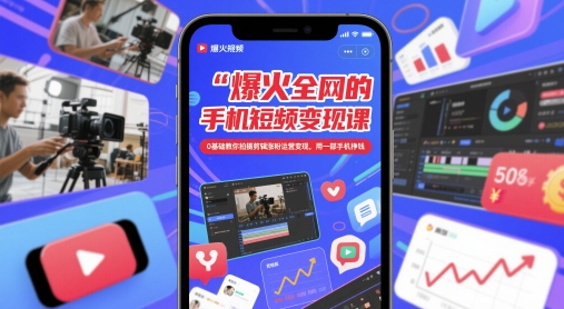 爆火全网的手机短视频变现课，0基础教你拍摄剪辑涨粉运营变现，用一部手机挣钱-慧阅轩