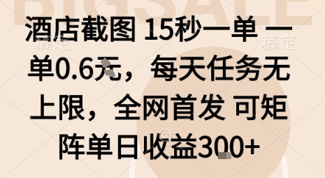 酒店截图15秒一单,一单0.6米,每天任务无上限,全网首发可矩阵单日收益3张【揭秘】-慧阅轩