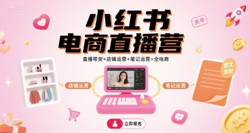 小红书电商直播营,直播带货+店铺运营+笔记运营=全电商-慧阅轩