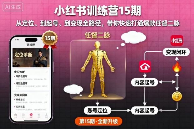 小红书训练营15期,从定位、到起号、到变现全路径,带你快速打通爆款任督二脉-慧阅轩