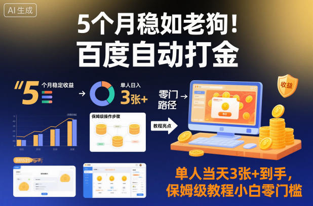 5个月稳如老狗!百度自动打金,单人当天3张+到手,保姆级教程小白零门槛【揭秘】-慧阅轩