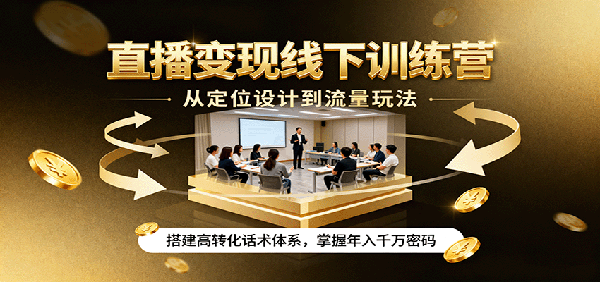 直播变现线下训练营，从定位设计到流量玩法，搭建高转化话术体系，掌握年入千万密码-慧阅轩