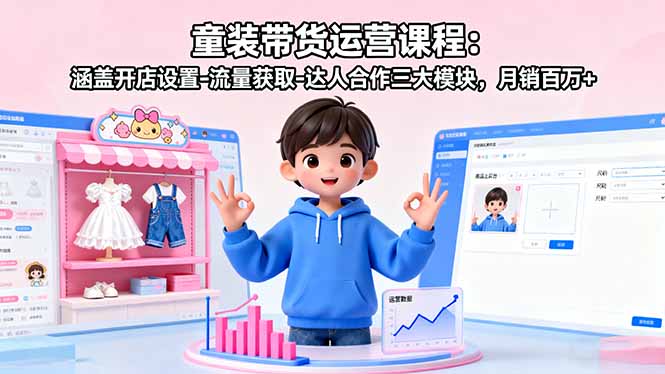 童装带货运营课程:涵盖开店设置-流量获取-达人合作三大模块,月销百万+-慧阅轩