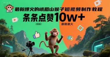 最新爆火的峨眉山猴子短视频制作教程,条条点赞10w+,谁做谁火【教程+提示词】-慧阅轩