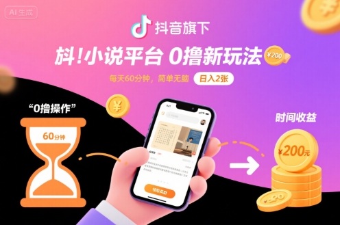 抖音旗下小说平台0撸新玩法,每天挂G60分钟,简单无脑,日入2张【揭秘】-慧阅轩