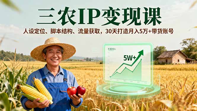 三农IP变现课,人设定位、脚本结构、流量获取,30天打造月入5万+带货账号-慧阅轩
