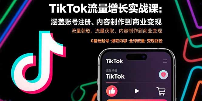 TikTok流量增长实战课:涵盖账号注册、流量获取、内容制作到商业变现-慧阅轩