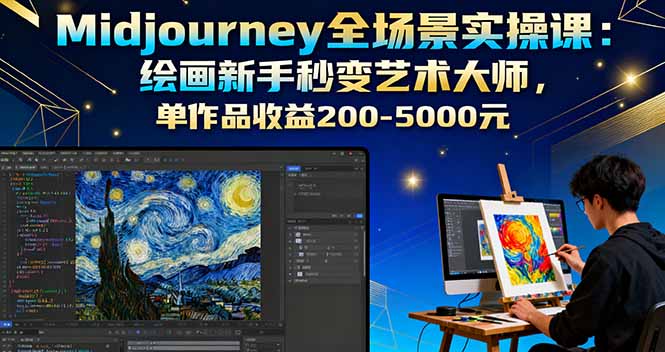 Midjourney全场景实操课:绘画新手秒变艺术大师,单作品收益200-5000元-慧阅轩