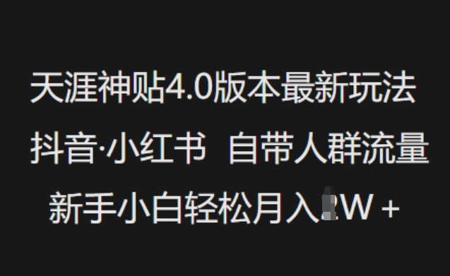 天涯神贴4.0版本最新玩法，抖音·小红书自带人群流量，新手小白轻松月入过W-慧阅轩