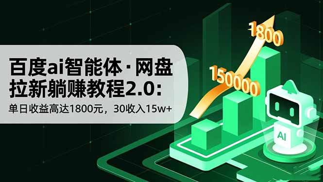 百度ai智能体·网盘拉新躺赚教程2.0:单日收益高达1800元,30收入15w+-慧阅轩