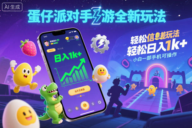 蛋仔派对手游全新玩法,轻松日入1k+,风口信息差玩法,当天见收益,小白一部手机可操作-慧阅轩