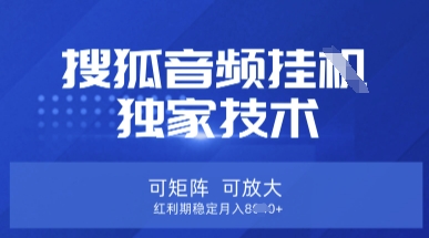 【搜狐音频挂G】独家技术,可矩阵可放大,红利期稳定月入8k【揭秘】-慧阅轩