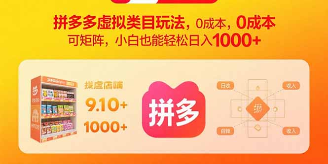 拼多多虚拟类目玩法,0成本,可矩阵,小白也能轻松日入1000+-慧阅轩