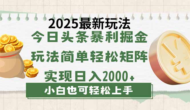 今日头条2025最新玩法,思路简单,复制粘贴,轻松实现矩阵日入2000+-慧阅轩
