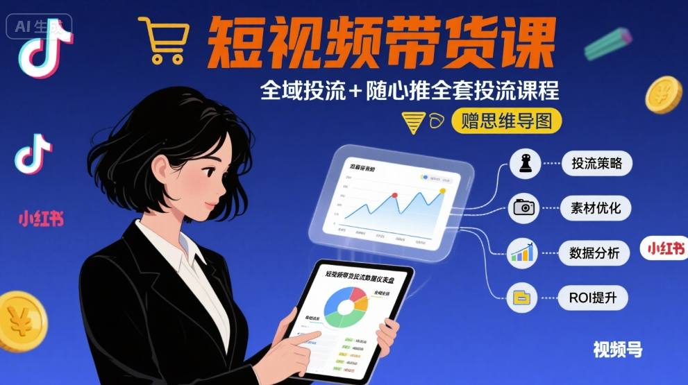 最新短视频带货课,全域投流+随心推全套投流课程+思维导图-慧阅轩