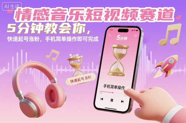 情感音乐短视频赛道,5分钟教会你,快速起号涨粉,手机简单操作即可完成-慧阅轩